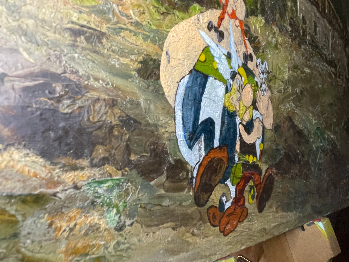 Gemälde mit Comic Art: Landschaft mit Asterix und Obelix