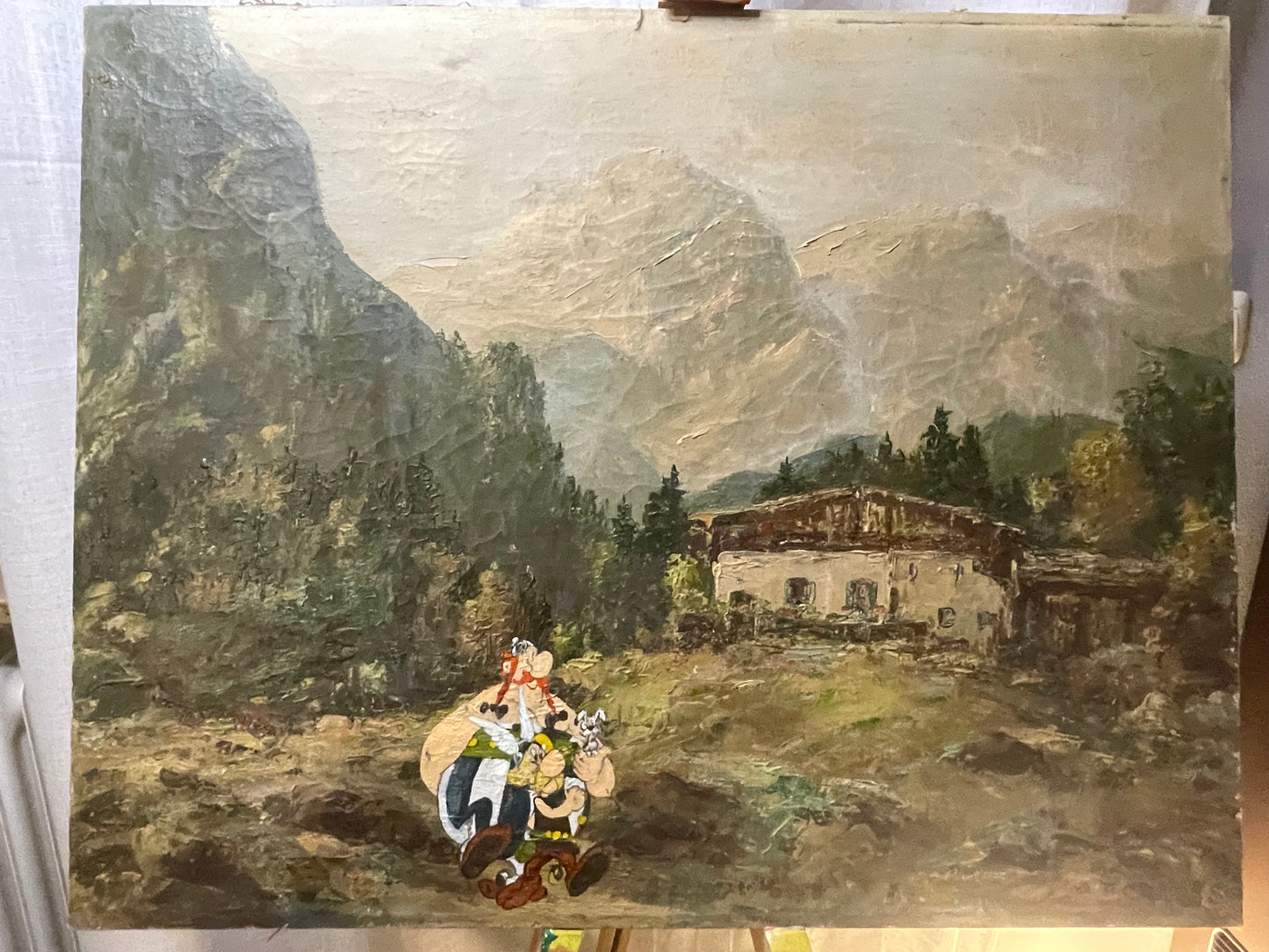 Gemälde mit Comic Art: Landschaft mit Asterix und Obelix