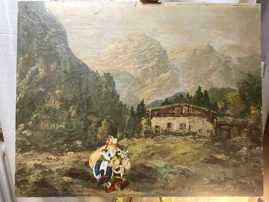 Gemälde mit Comic Art: Landschaft mit Asterix und Obelix